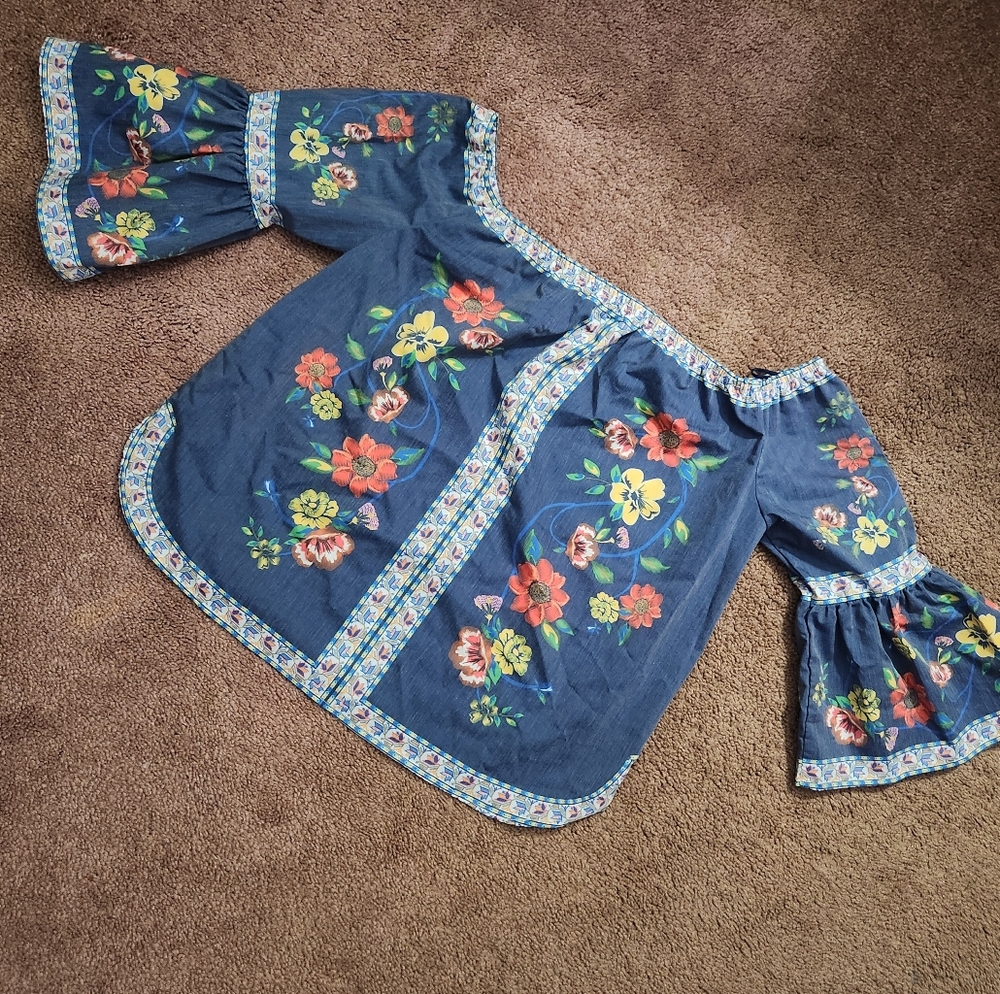 Jealous Tomato Blue Floral Off-Shoulder Blouse